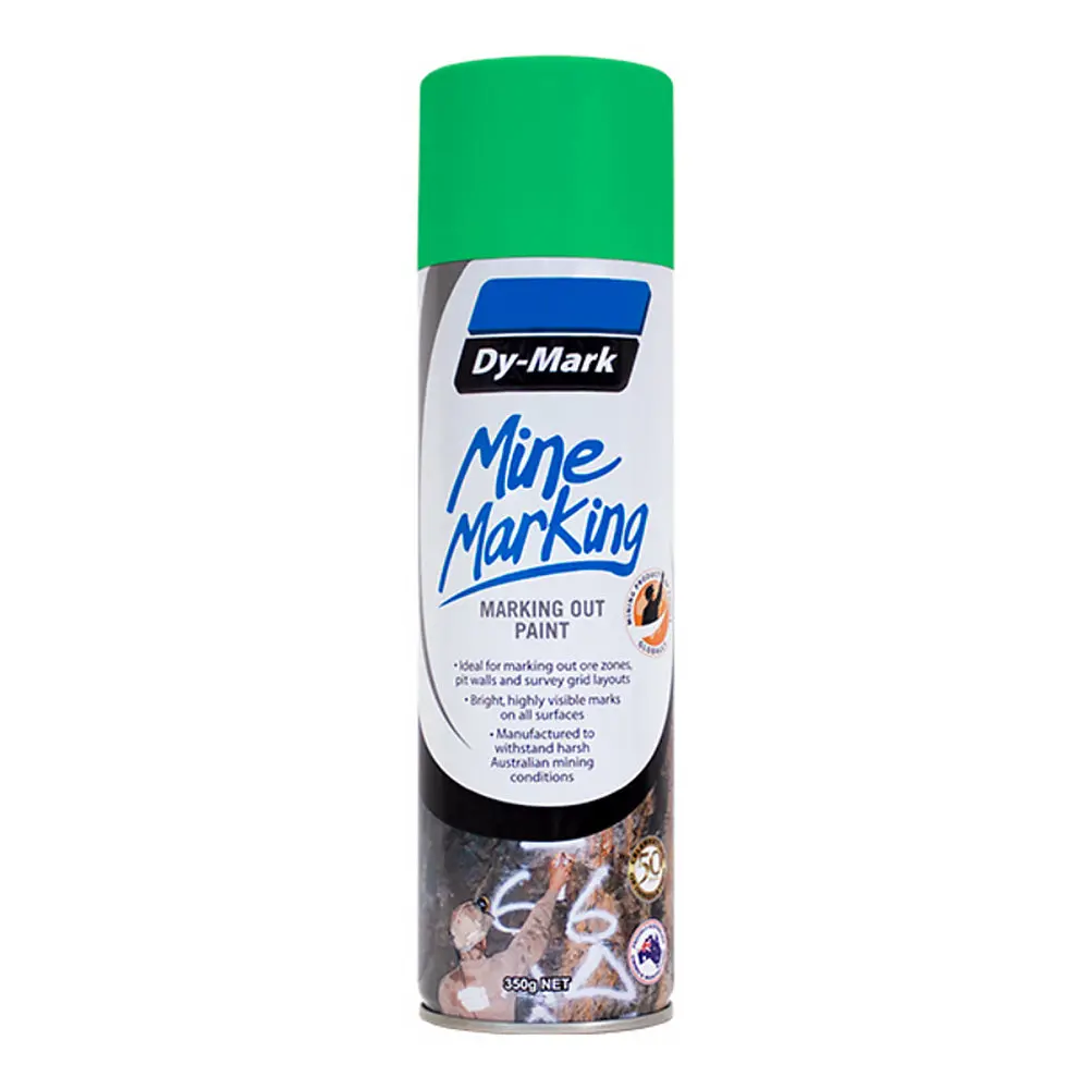 Dy-Mark Mine Marking Spray Paint Fluro Green 350G Aerosol Spot Line Mark 1