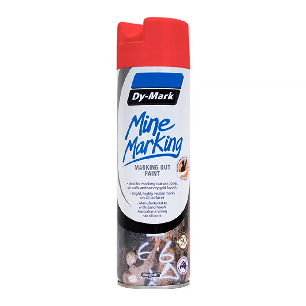 Dy-Mark Mine Marking Vertical Spray Paint Fluro Red 350G Aerosol Spot Line Mark 1
