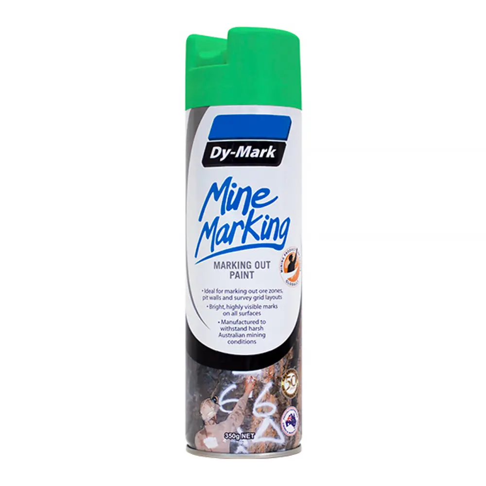 Dy-Mark Mine Marking Vertical Spray Paint Fluro Green 350G Aerosol Spot Line Mark 1