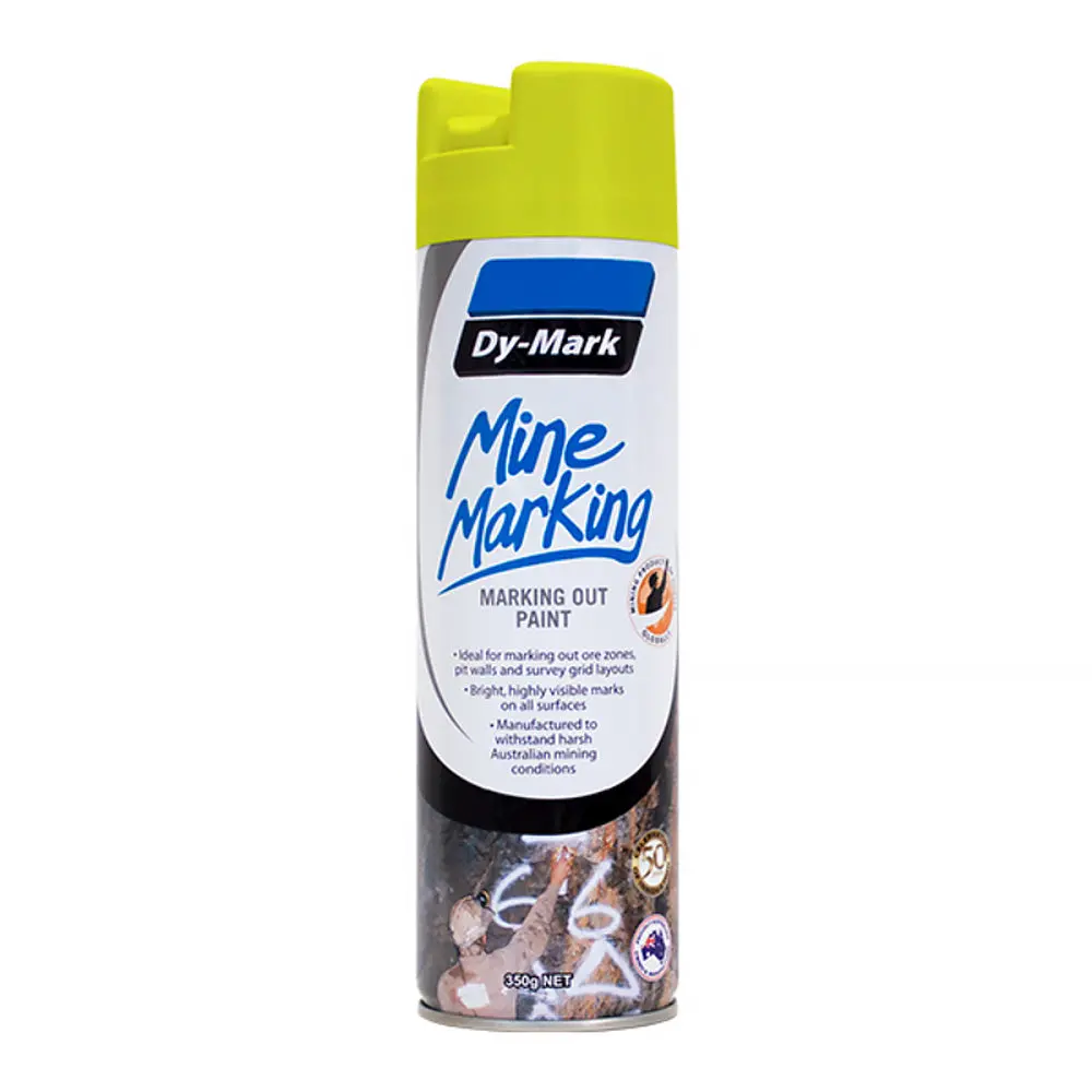 Dy-Mark Mine Marking Vertical Spray Paint Fluro Yellow 350G Aerosol Spot Line Mark 1