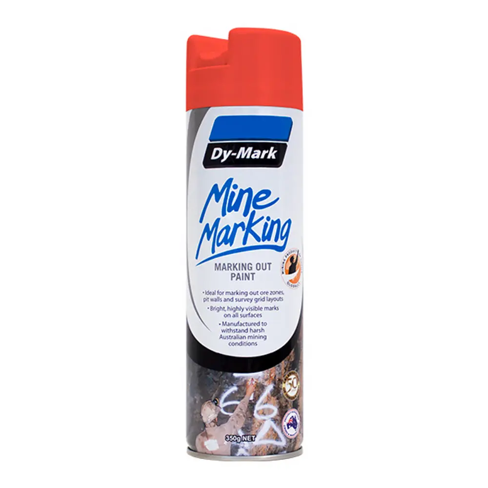 Dy-Mark Mine Marking Vertical Spray Paint Fluro Orange 350G Aerosol Spot Line Mark 1