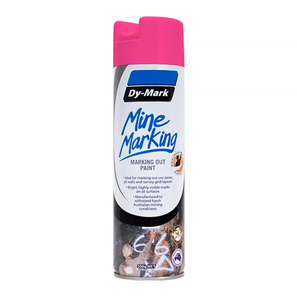 Dy-Mark Mine Marking Vertical Spray Paint Fluro Pink 350G Aerosol Spot Line Mark 1