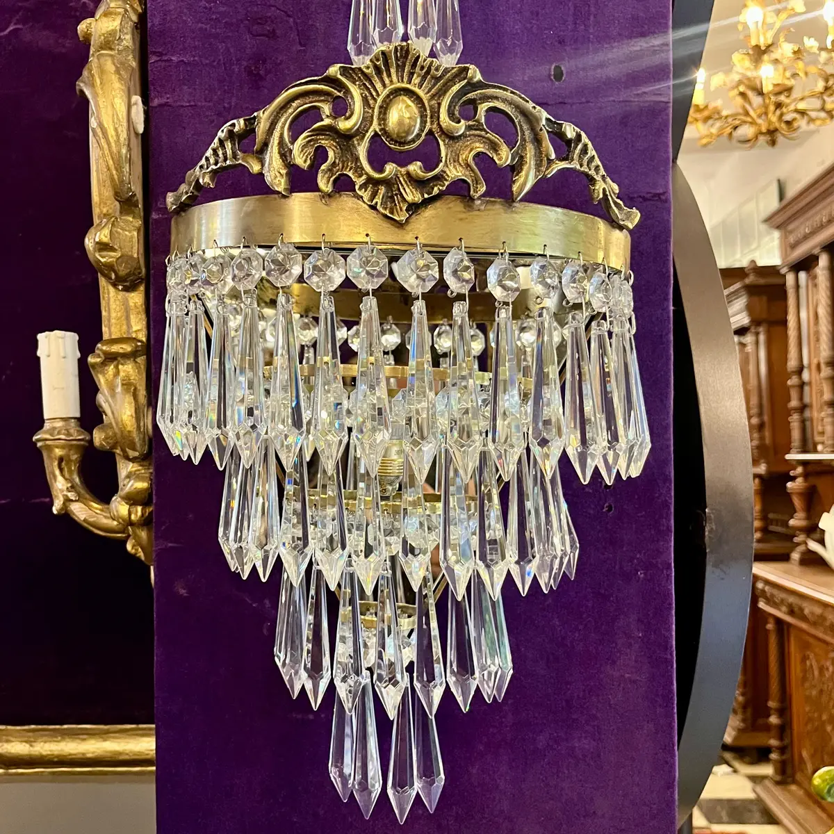 Delos Custom Made Brass And Crystal Waterfall Sconce - Sold 1