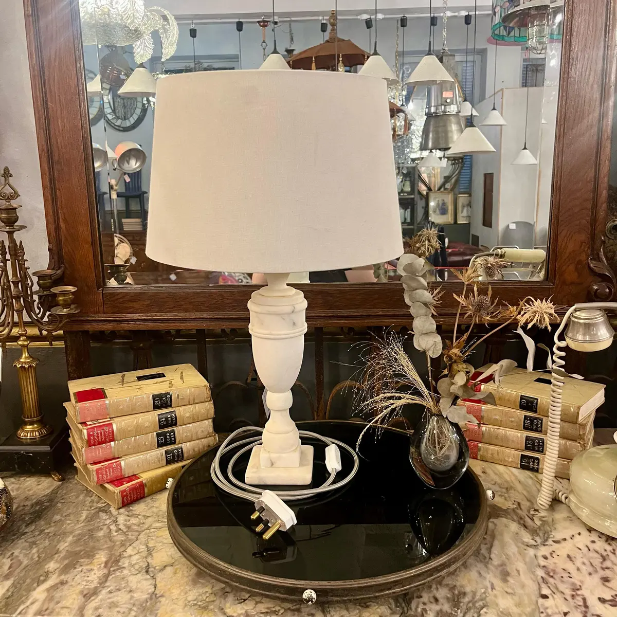 White Alabaster Vintage Table Lamp - Sold 1