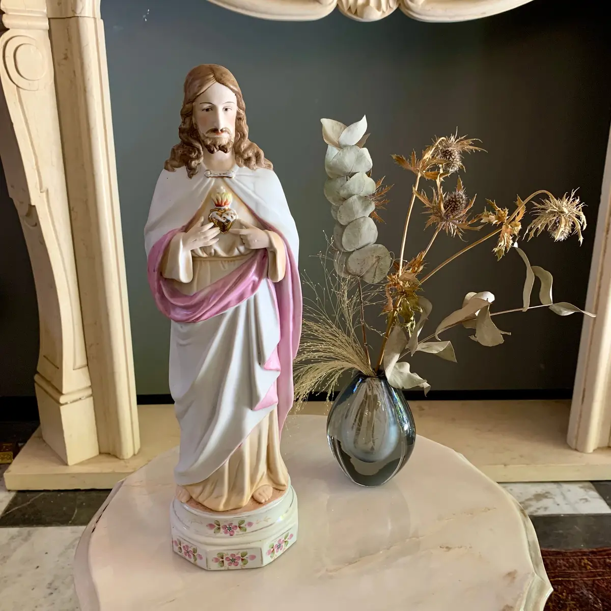 Antique Porcelain Religious Icon Of Jesus 1