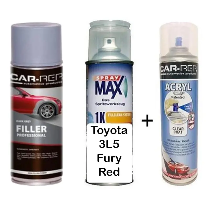 Auto Touch Up Paint For Toyota 3L5 Fury Red Plus 1K Clear Coat & Primer 1