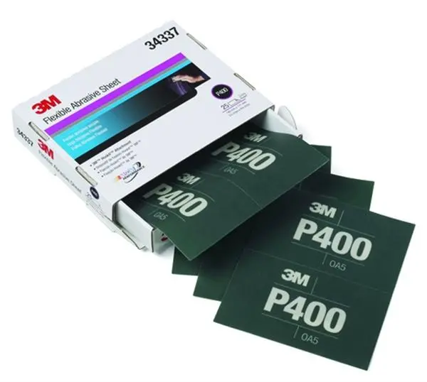 3M Flexible Abrasive Hookit 5.5" X 6.8" P400 34337 25 Sheets Sanding E-Coat 1