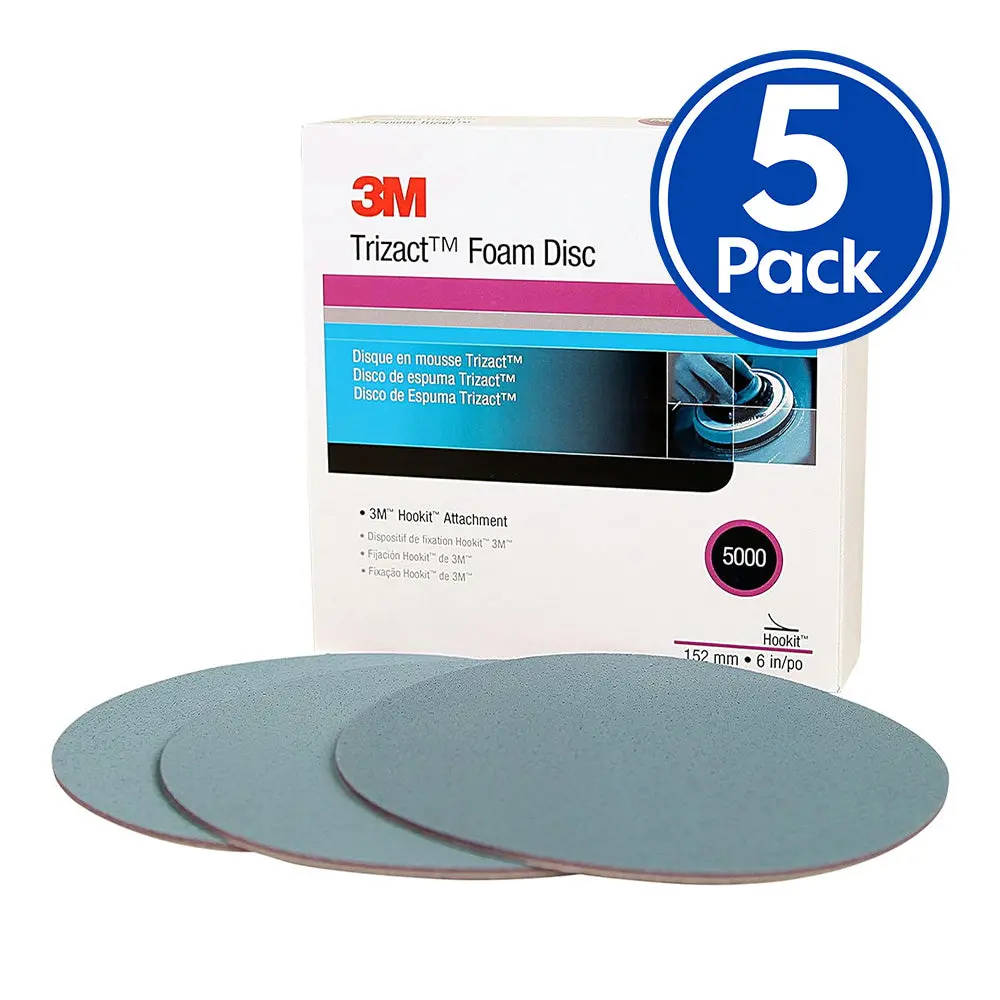 3M 30662 Trizact Foam Sanding Disc 150Mm 6" 5000 Grit Hookit X 5 Pack Box 1