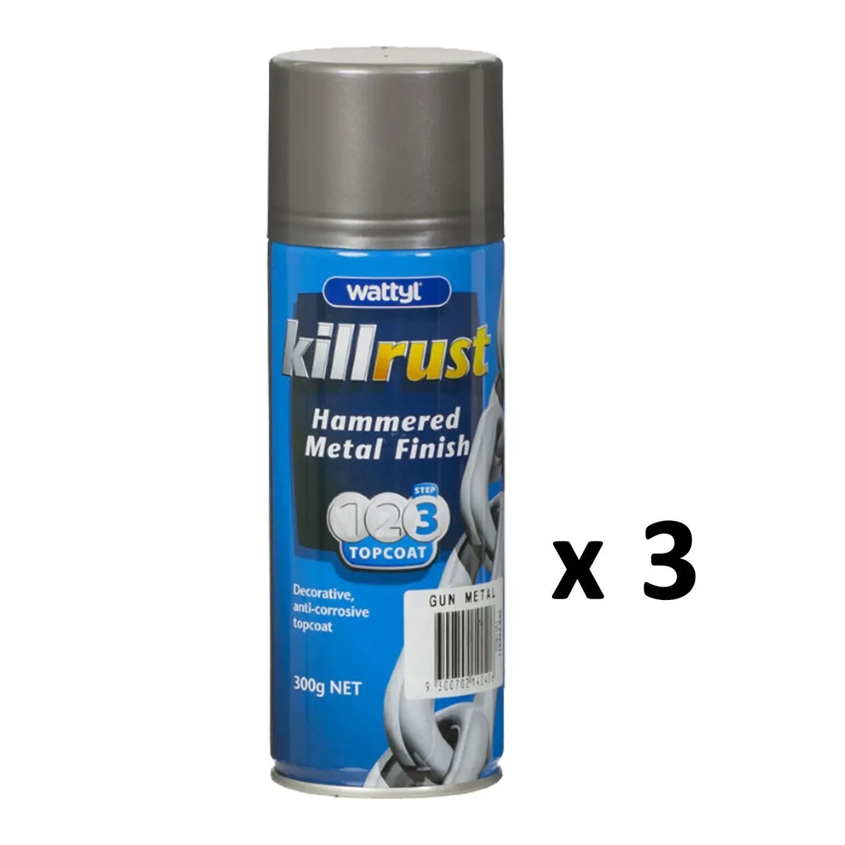 Wattyl Killrust Hammered Finish Spray Paint 300G Aerosol Gunmetal X 3 1
