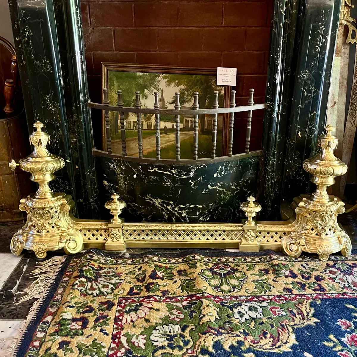 Gilded Brass Fireplace Fender With Urn Finials 1