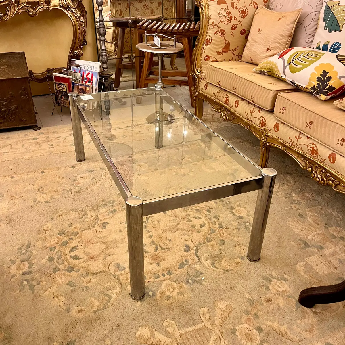 Vintage Chrome And Glass Coffee Table 1
