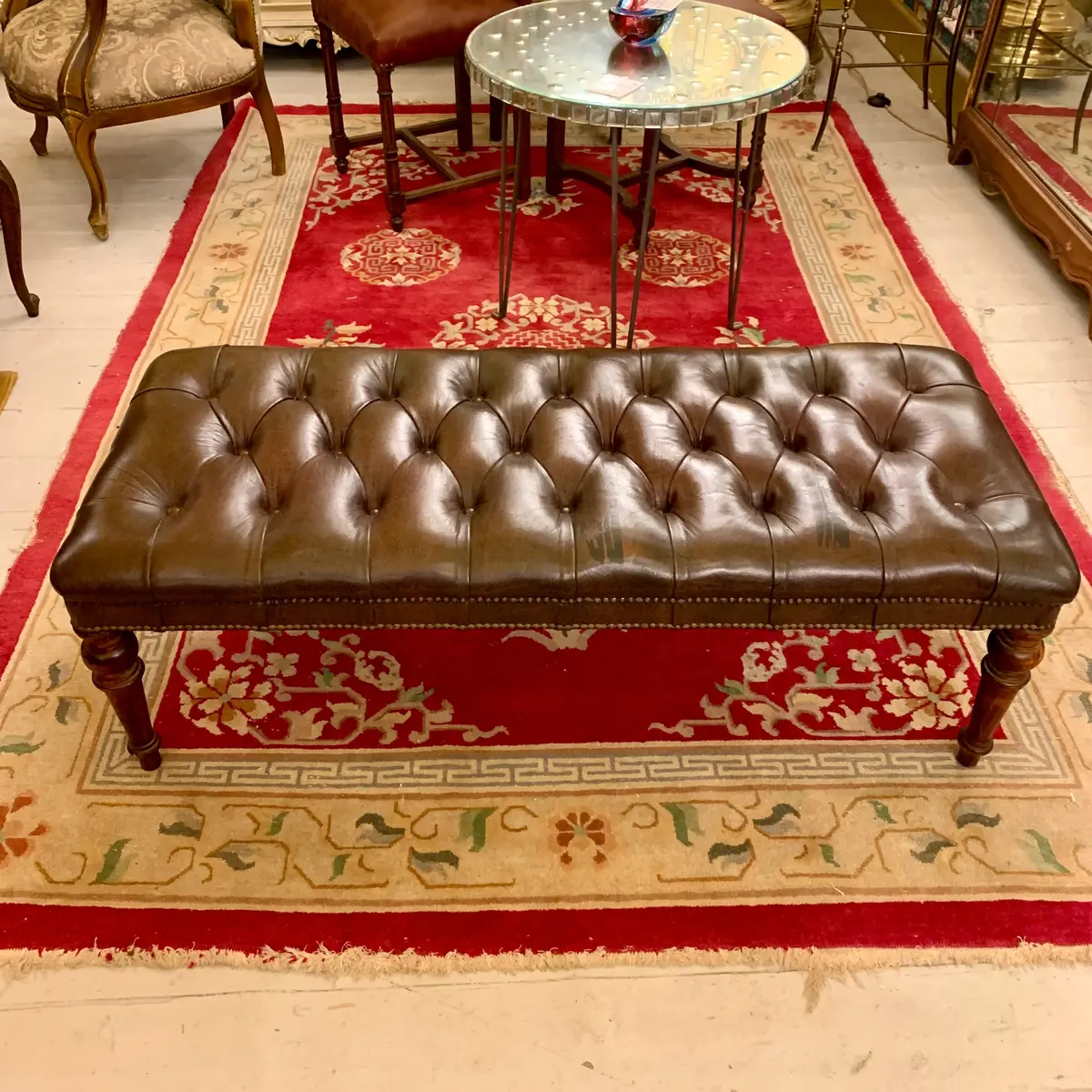 Vintage Deep Button Leather Bench - Sold 1