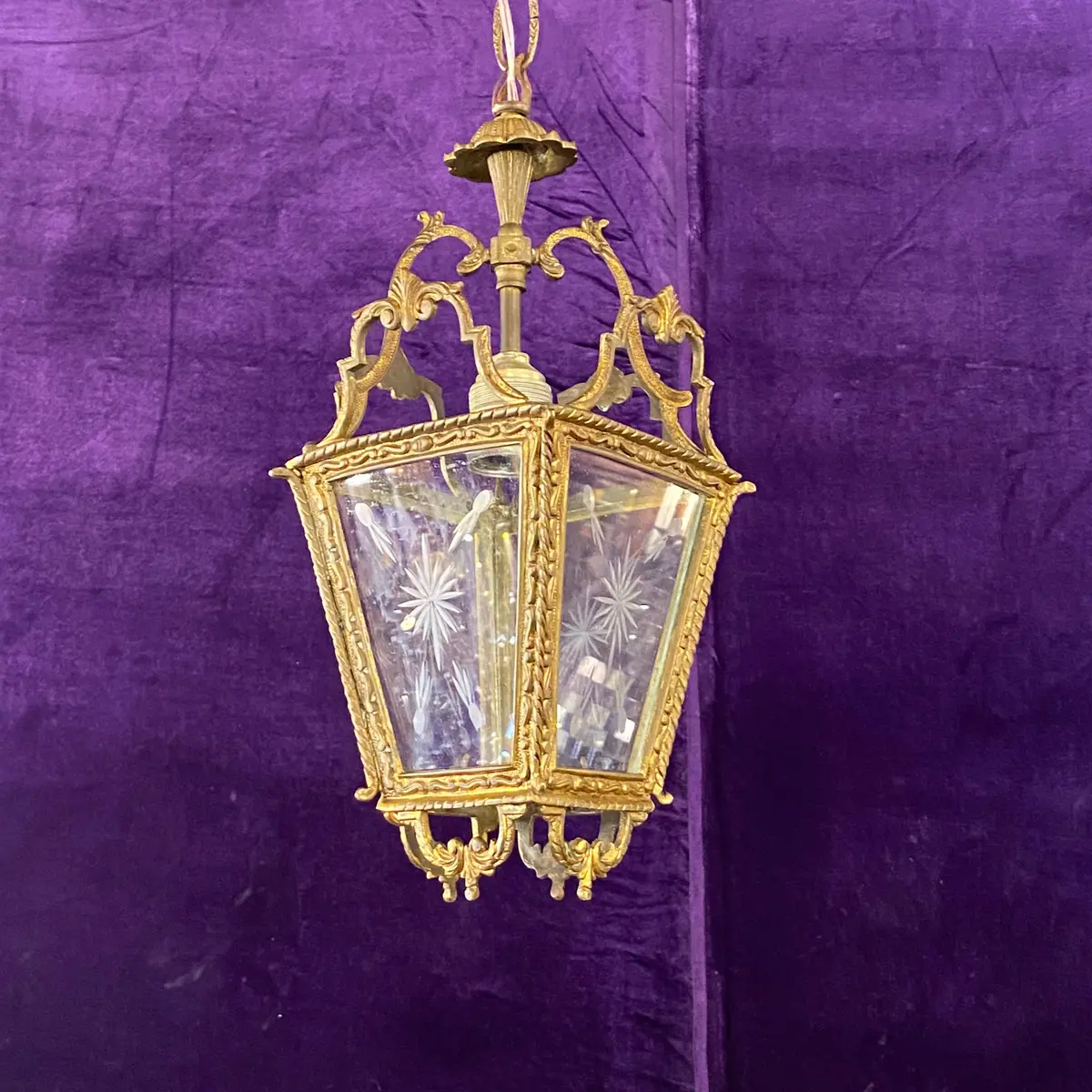 Antique Brass Lantern With Etched Glass -Sold 1