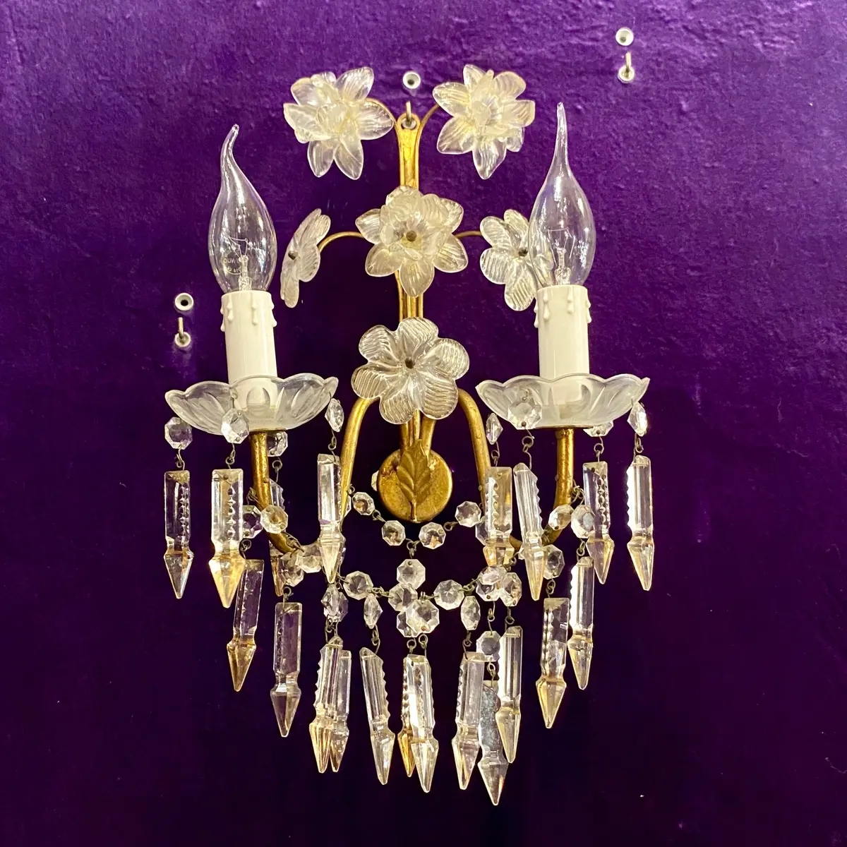 Trio Of Beautiful Brass And Murano Flower Sconce - Sold 1
