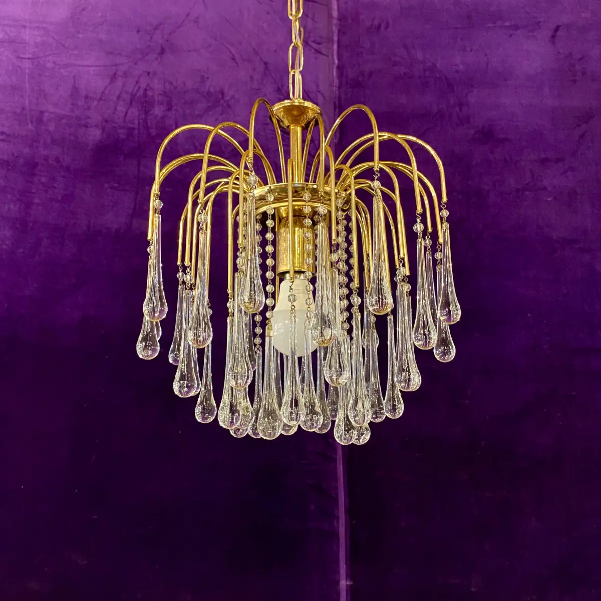 Beautiful Brass And Blown Glass Chandelier Attributed To Venini - Sold 1