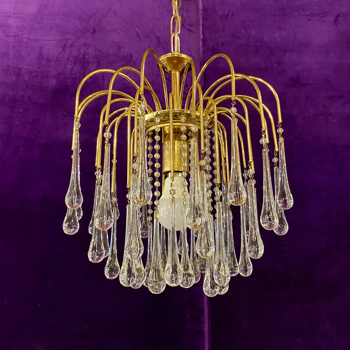 Beautiful Brass And Blown Glass Chandelier Attributed To Venini - Sold 2