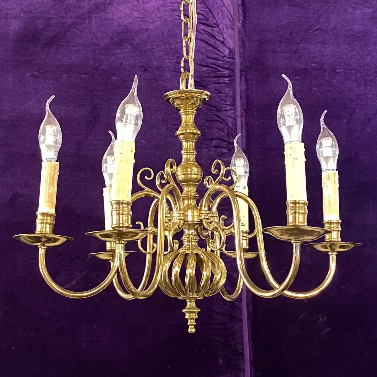 Unusual Antique Twist Brass Flemish Chandelier - Sold 1