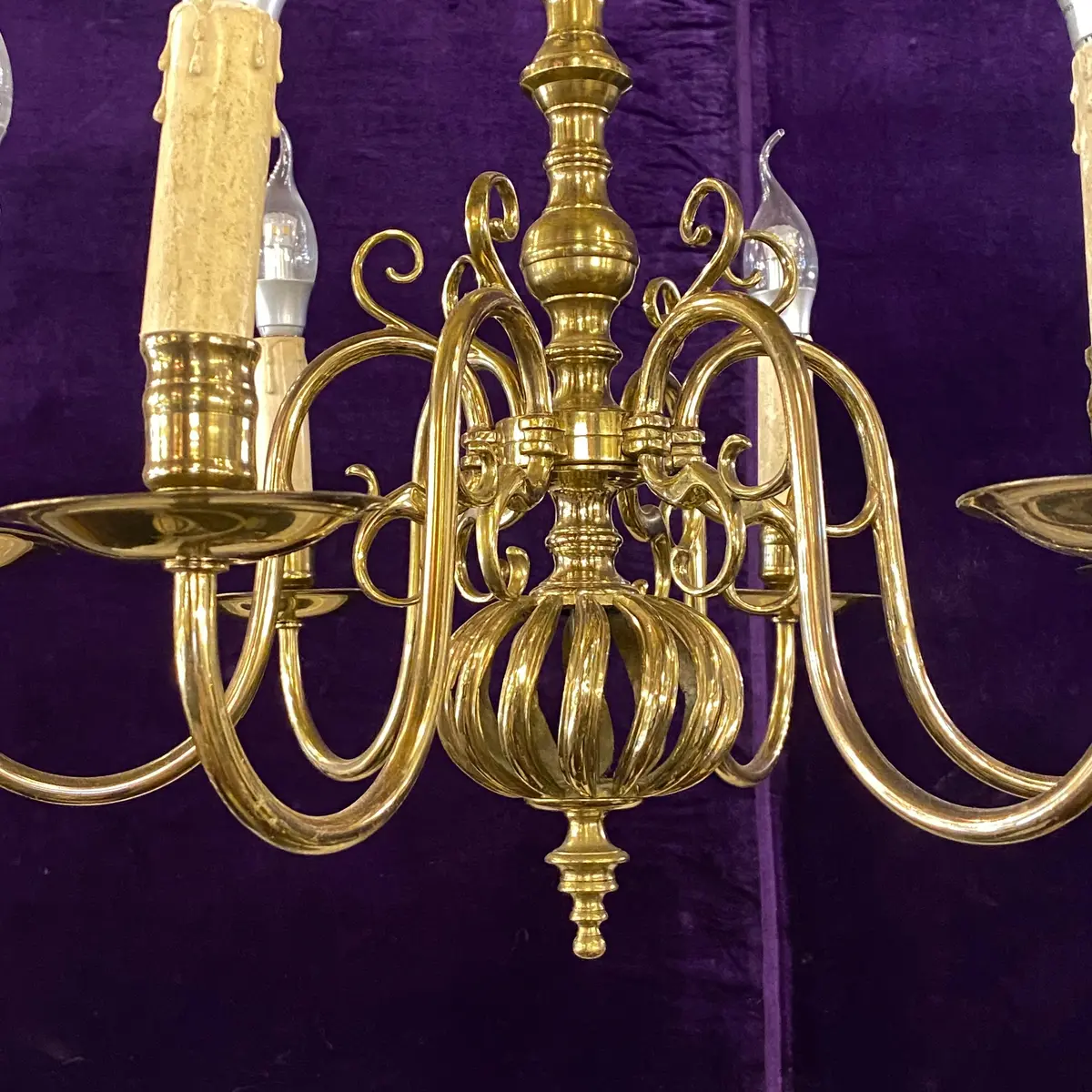 Unusual Antique Twist Brass Flemish Chandelier - Sold 2
