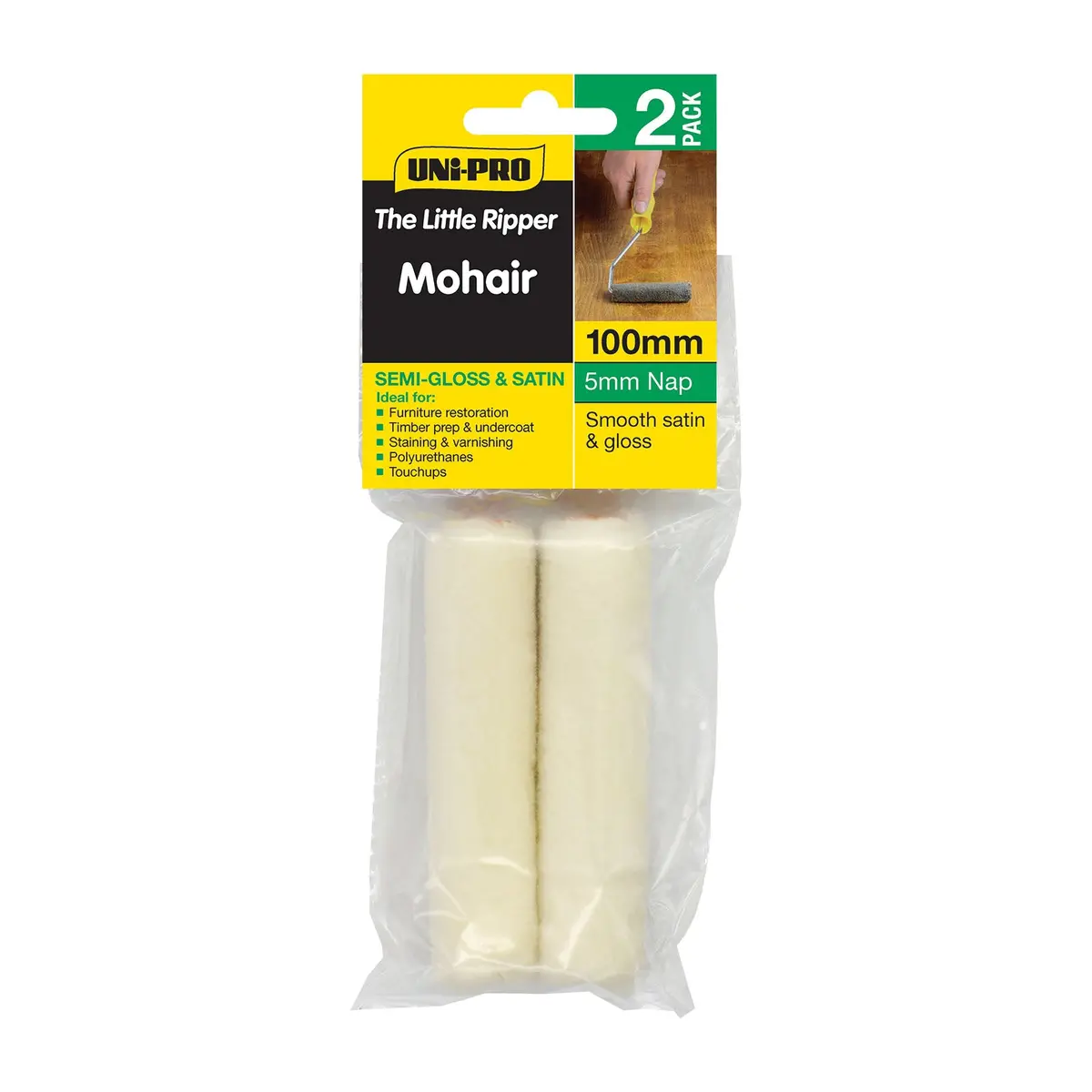Uni-Pro Little Ripper Mohair Roller Covers 100Mm 2 Pack 5Mm Nap Paint Application 1