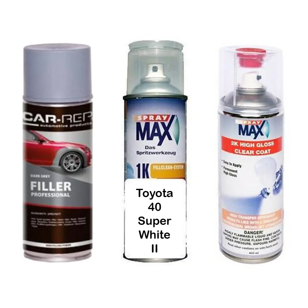 Auto Touch Up Paint For Toyota 40 Super White Ii Plus 2K Clear Coat & Primer 1