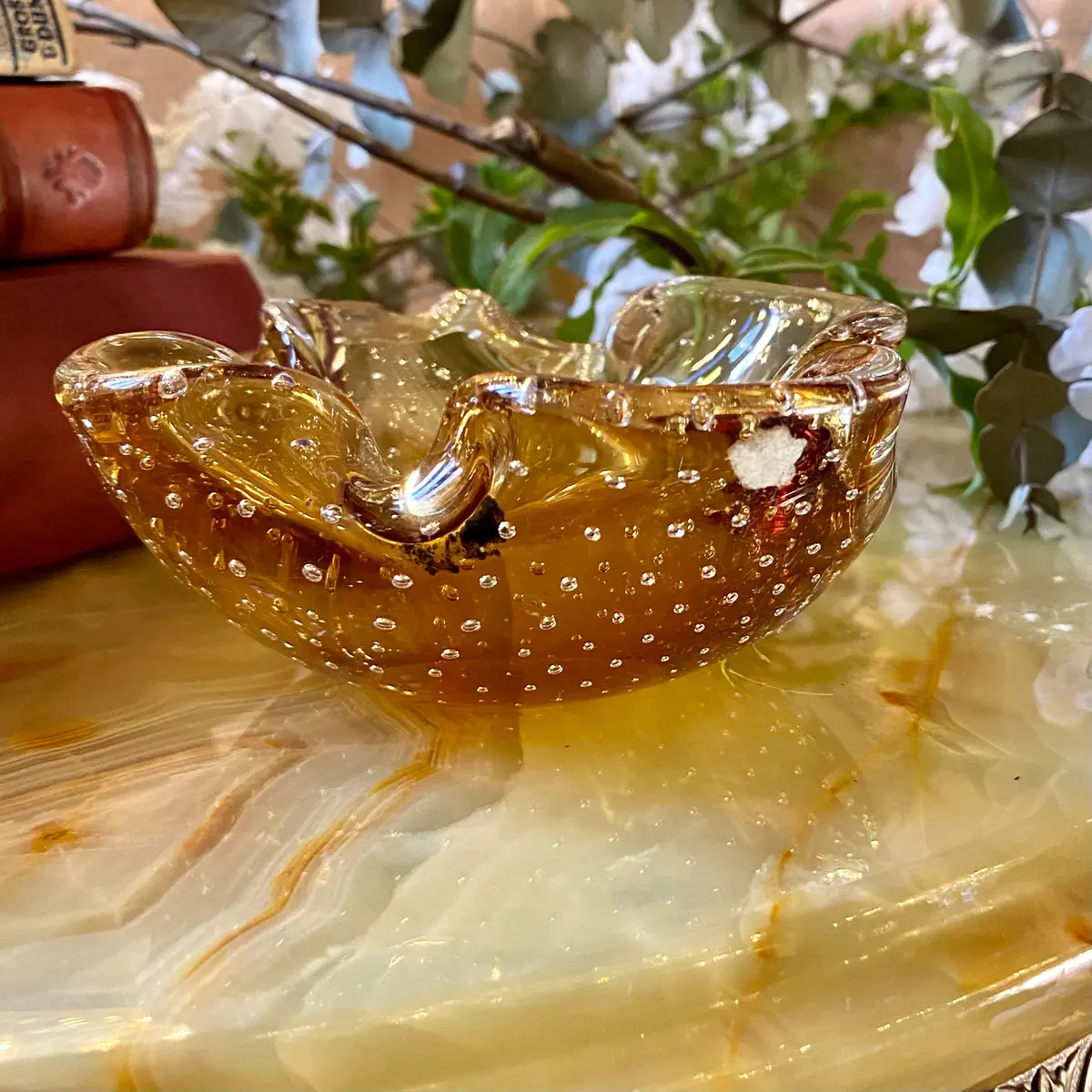 1970'S Golden Murano Ashtray With Controlled Bubbles - Sold 1