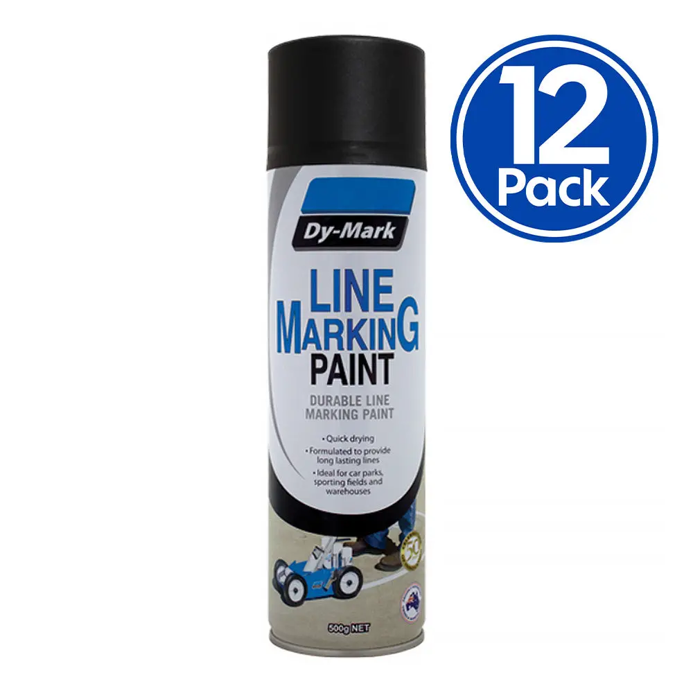 Dy-Mark Line Marking Spray Paint Matt Black 500G Aerosol Acrylic X 12 Pack Box 1