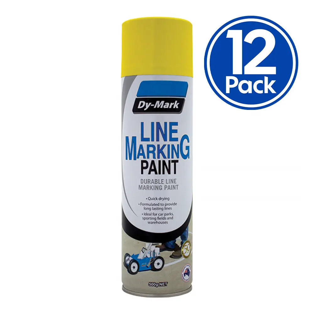 Dy-Mark Line Marking Spray Paint Yellow 500G Aerosol Acrylic X 12 Pack Box 1