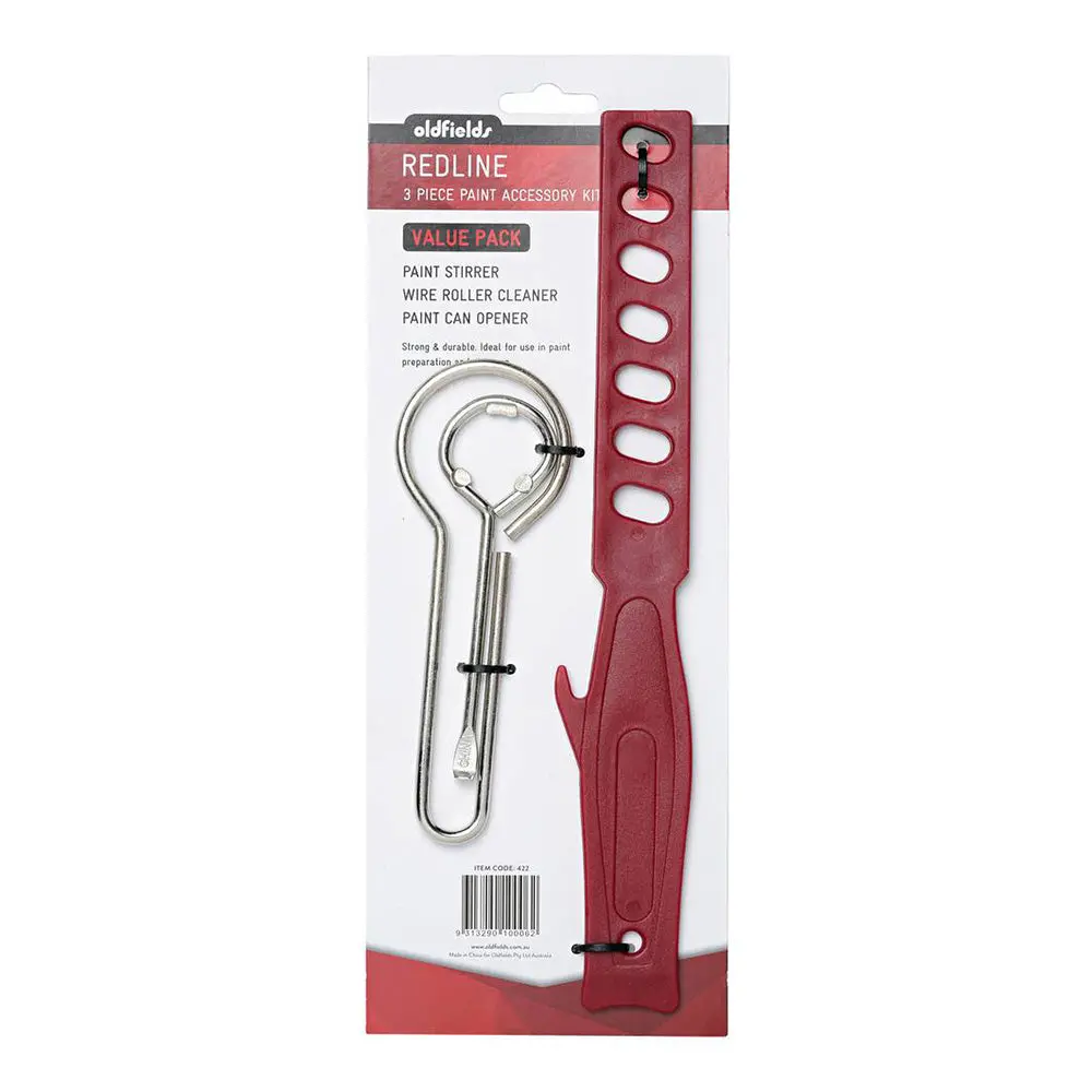 Oldfields Redline Paint Accessory Kit 3 Pack Stirrer Can Opener Roll Cleaner 1