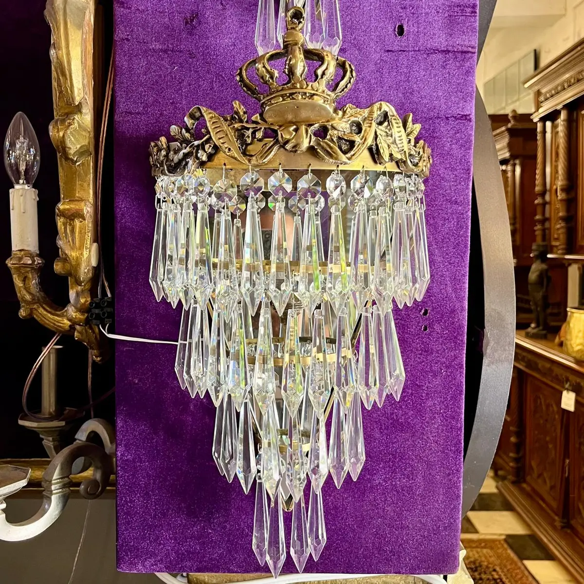 Delos Custom Brass And Crystal Waterfall Sconce - Sold 1