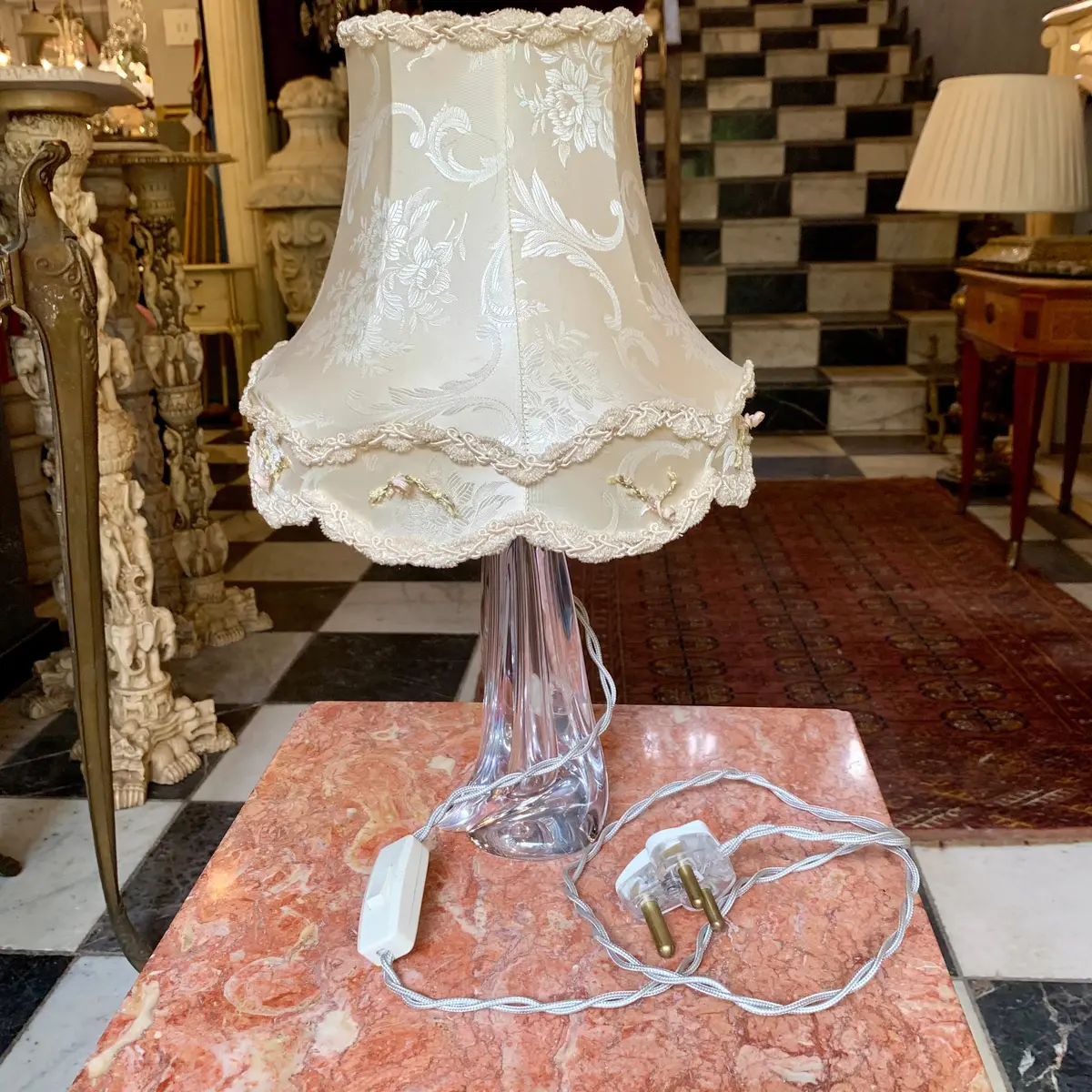 Antique Crystal Desk Lamp With Satin Shade - Sold 1