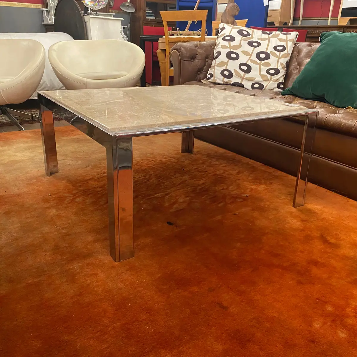 1960'S Chrome Coffee Table With Creme Marble Top 1