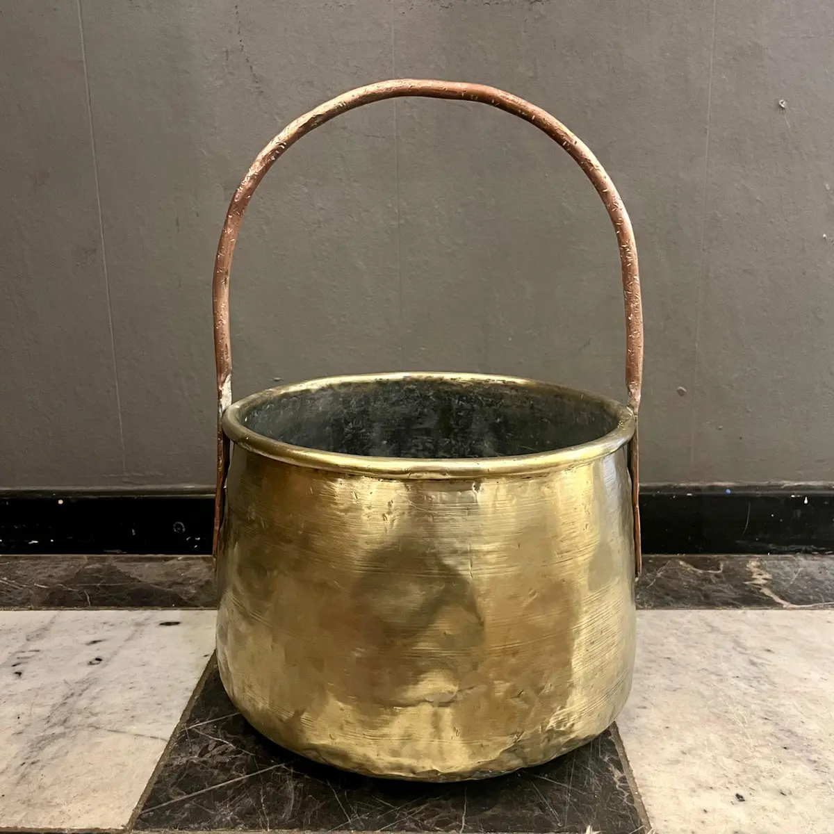 Antique Brass Jam Pot With Copper Handle 2