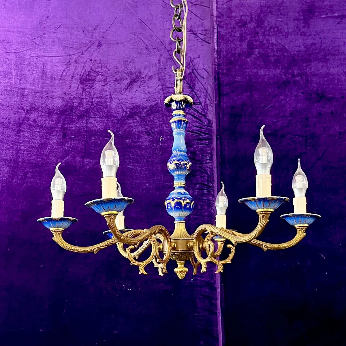Beautiful Brass And Delft Detail Chandelier - Sold 1