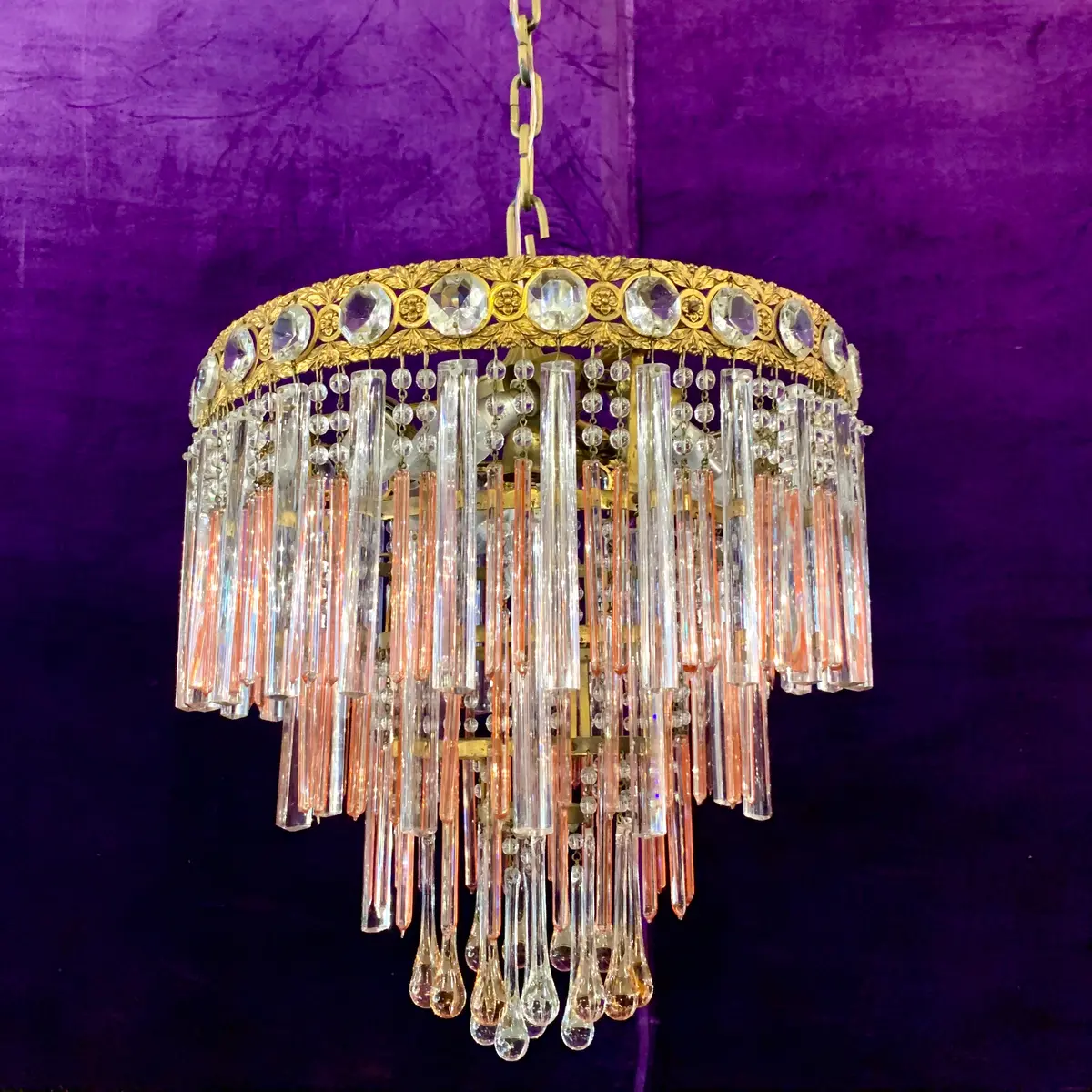 Beautiful Antique Glass Blown Orange Waterfall Chandelier - Sold 1