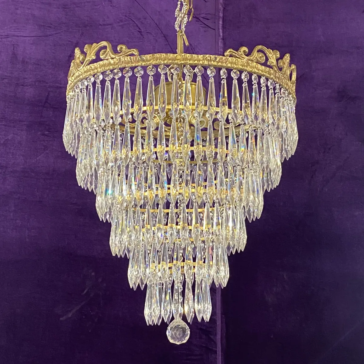 Brass And Crystal Waterfall Chandelier - Sold 1