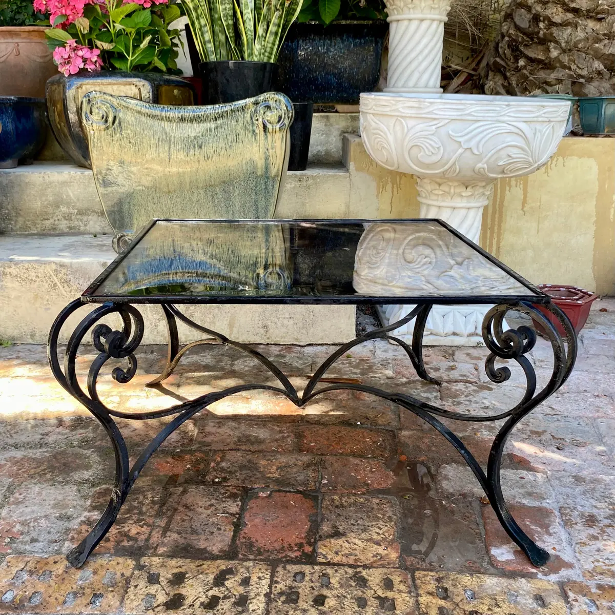 Wrought Iron And Glass Garden Coffee Table - Sold 1