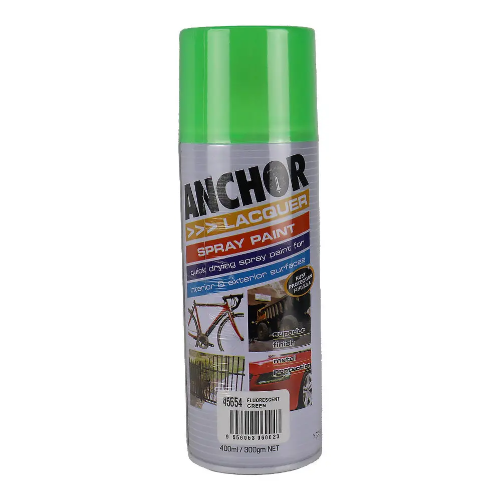 Anchor Lacquer Spray Paint Fluorescent Green 300Gm Aerosol Quick Drying 1