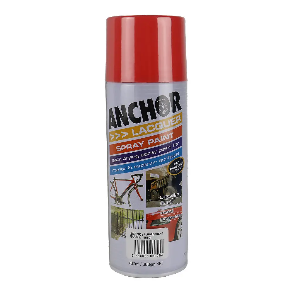 Anchor Lacquer Spray Paint Fluorescent Red 300Gm Aerosol Quick Drying 1