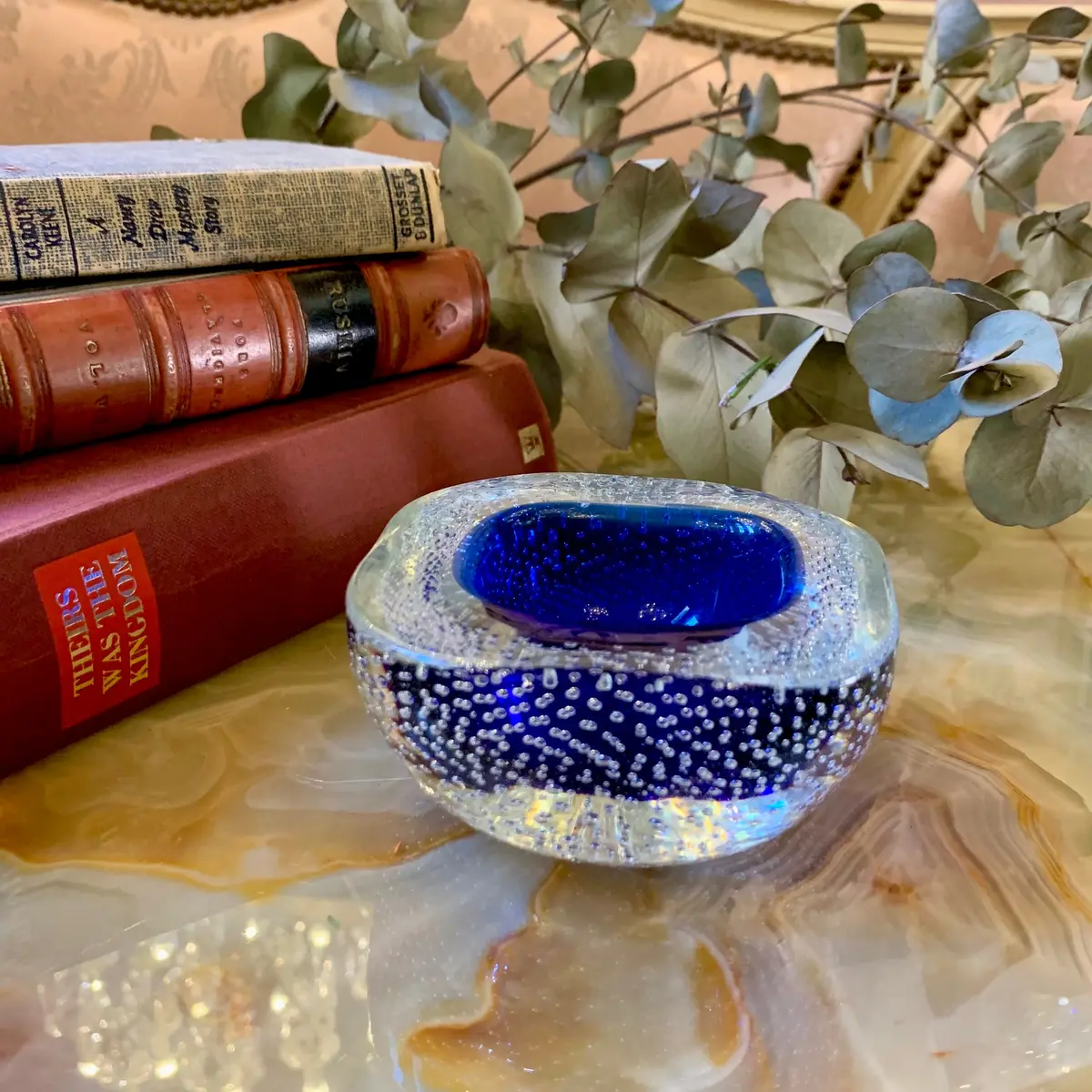 Controlled Bubbles Cobalt Blue Murano Ashtray 1
