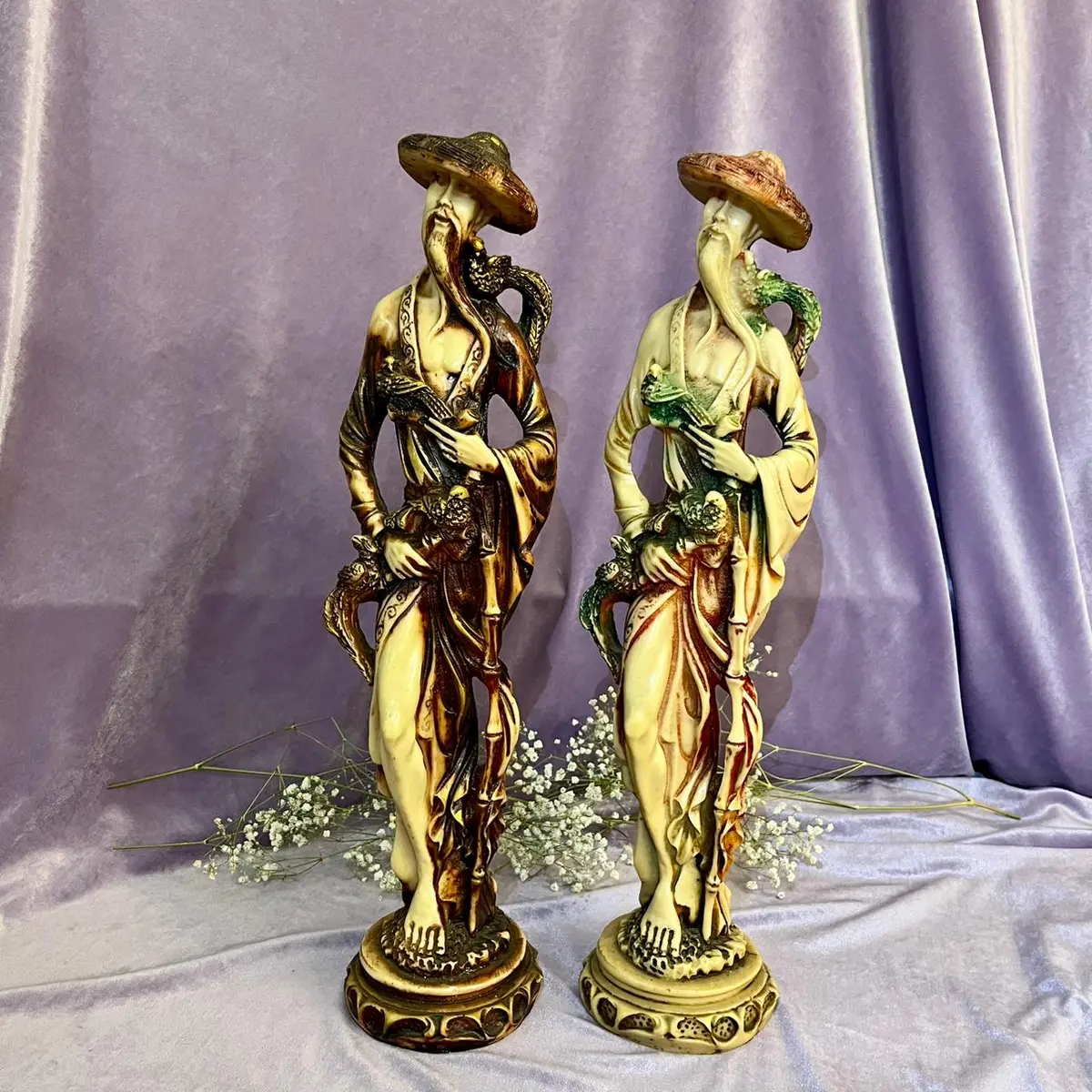 Pair Oriental Scholars With Dragon Statues 1