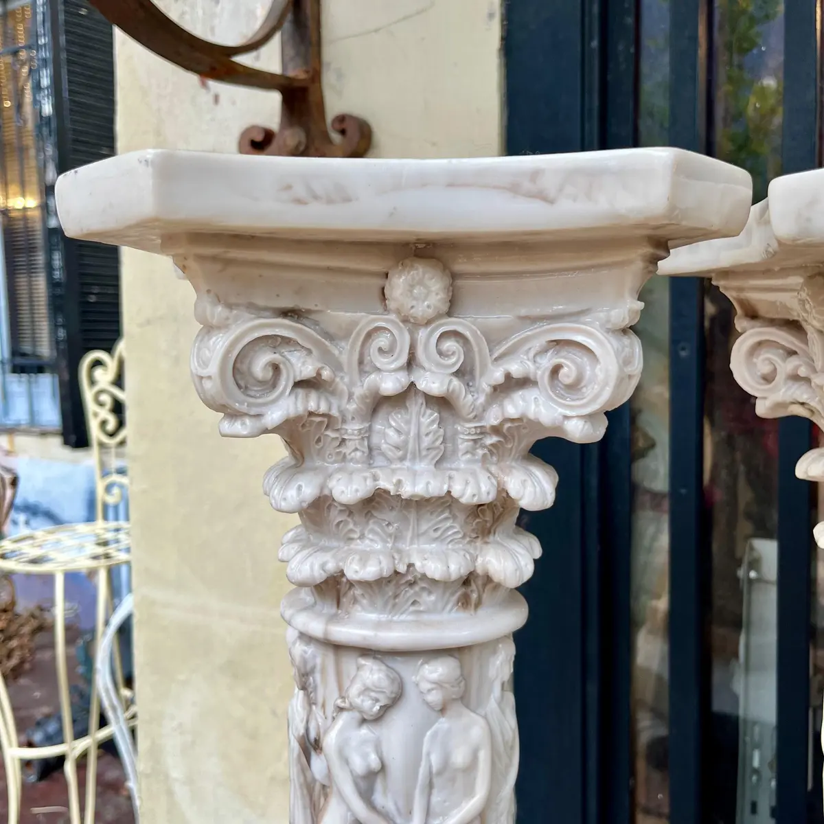 Pair Sculpted Marble Pedestals Of The Graces 2