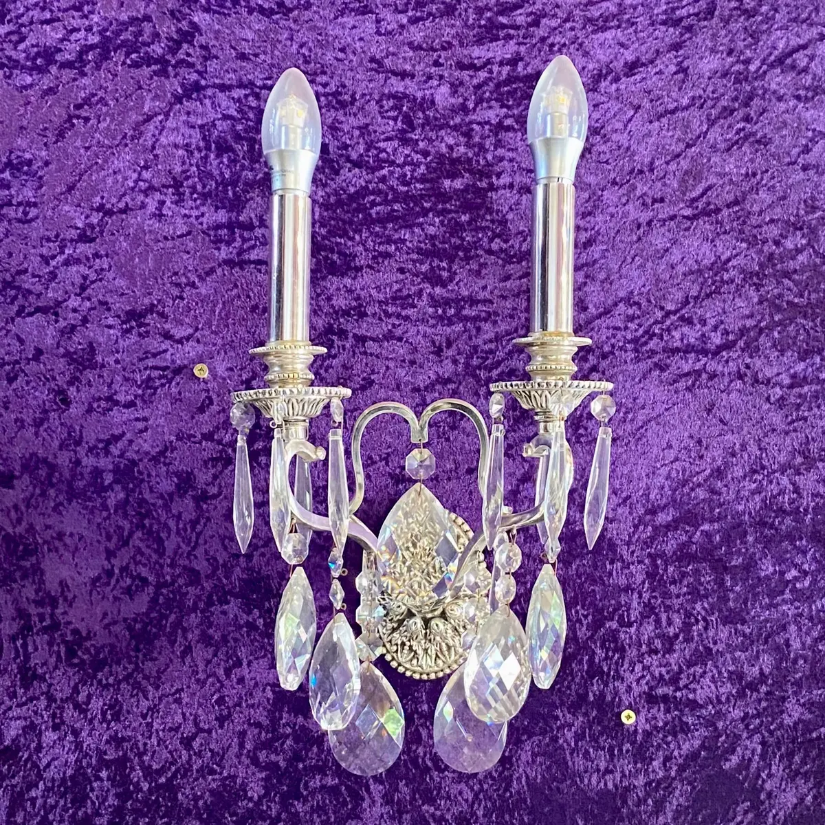 Nickel & Crystal Two Arm Sconce 1
