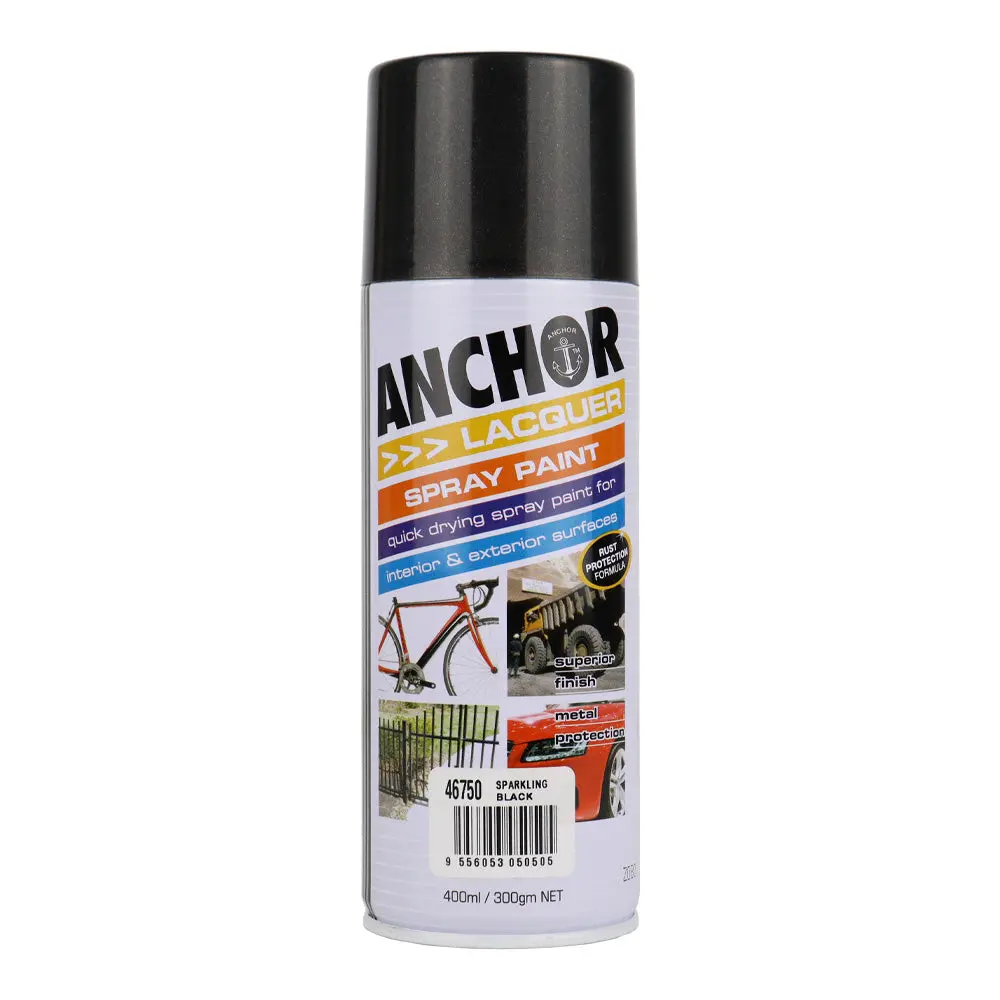 Anchor Lacquer Spray Paint Sparkling Black 300Gm Aerosol Quick Drying X 3 Pack 2