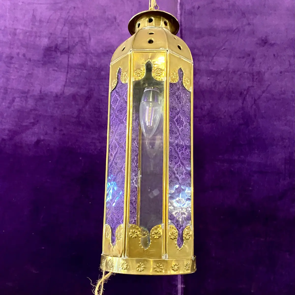 Moroccan Style Brass Lantern With Pressed Glass - Sold 1