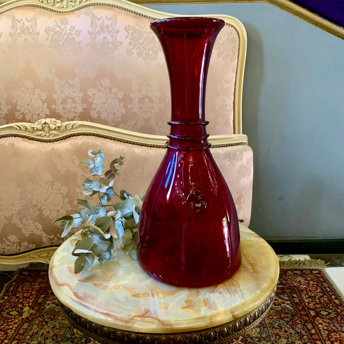 Very Large Cherry Red Glass Decanter - Sold 2