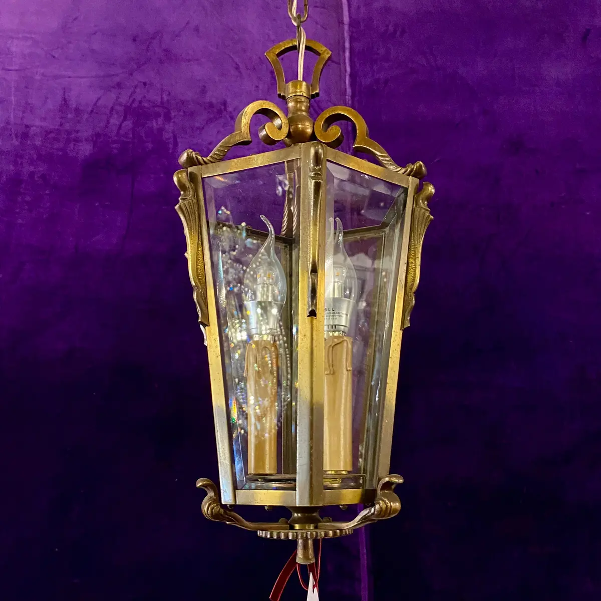 Vintage Brass Lantern With Bevelled Glass Panels 1