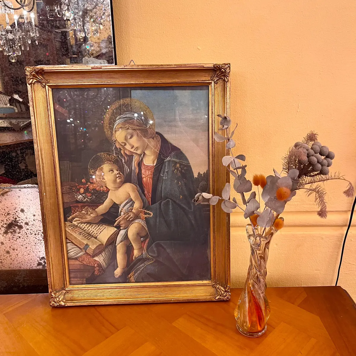 Antique Italian Gilt Frame Painting Of Madonna & Baby Jesus - Sold 1