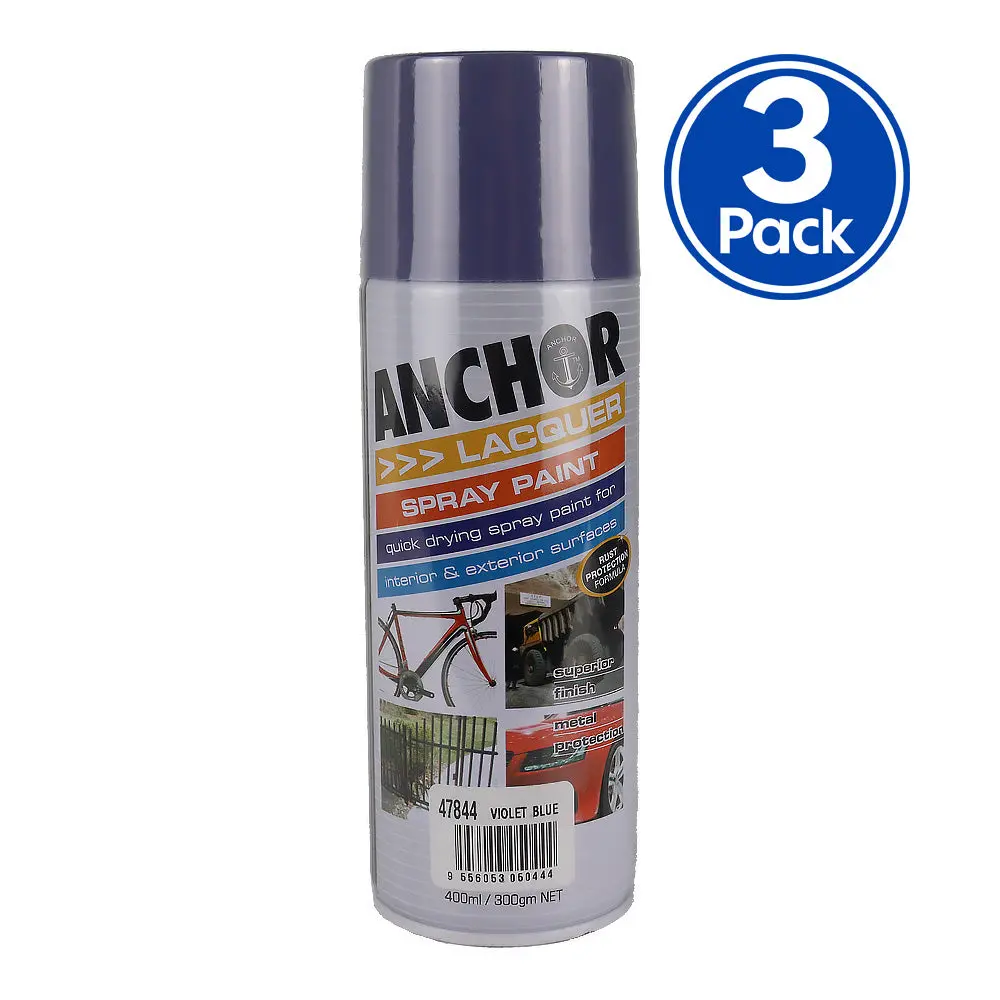 Anchor Lacquer Spray Paint Violet Blue 300Gm Aerosol Quick Drying X3 1