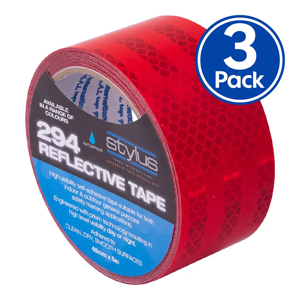 Stylus 294 Reflective Tape 48Mm X 5M X 3 Pack Red Waterproof High Visibility 1