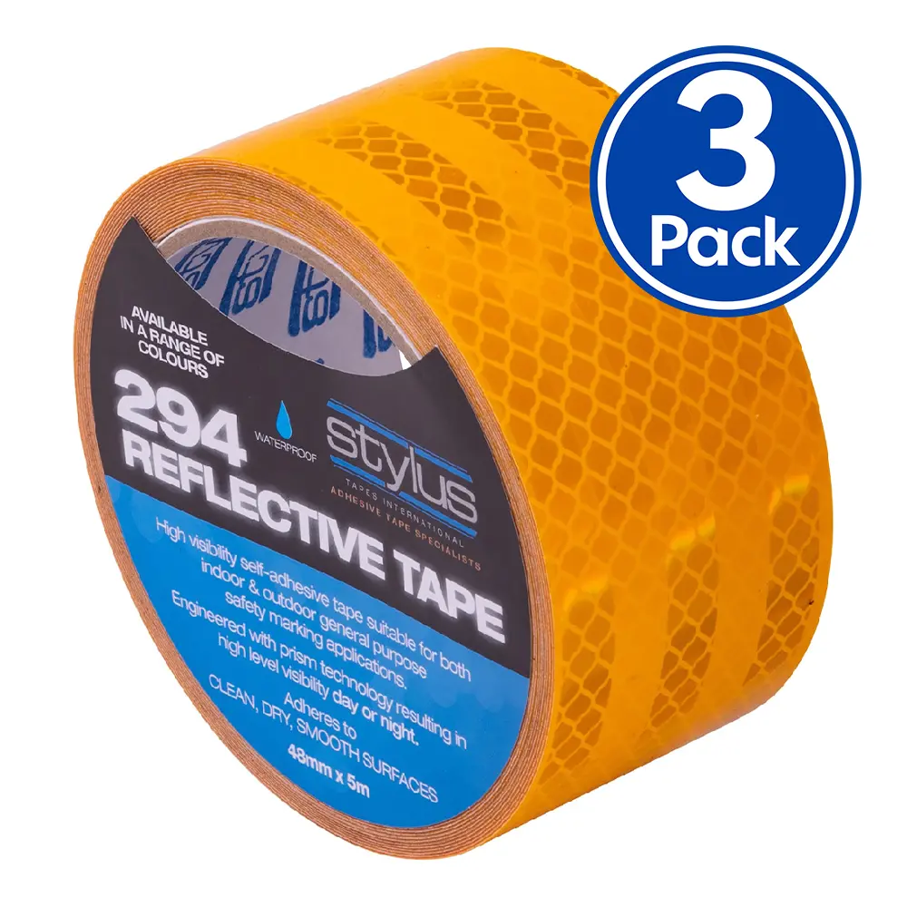 Stylus 294 Reflective Tape 48Mm X 5M X 3 Pack Yellow Waterproof High Visibility 1